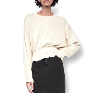 Women's Forever 21 Ruffle Hem Knit Sweater, white, size M